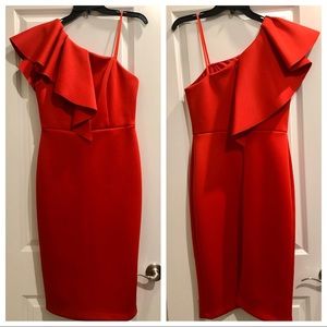 Gianni Bini Ruffle Off Shoulder - Red Knee Length